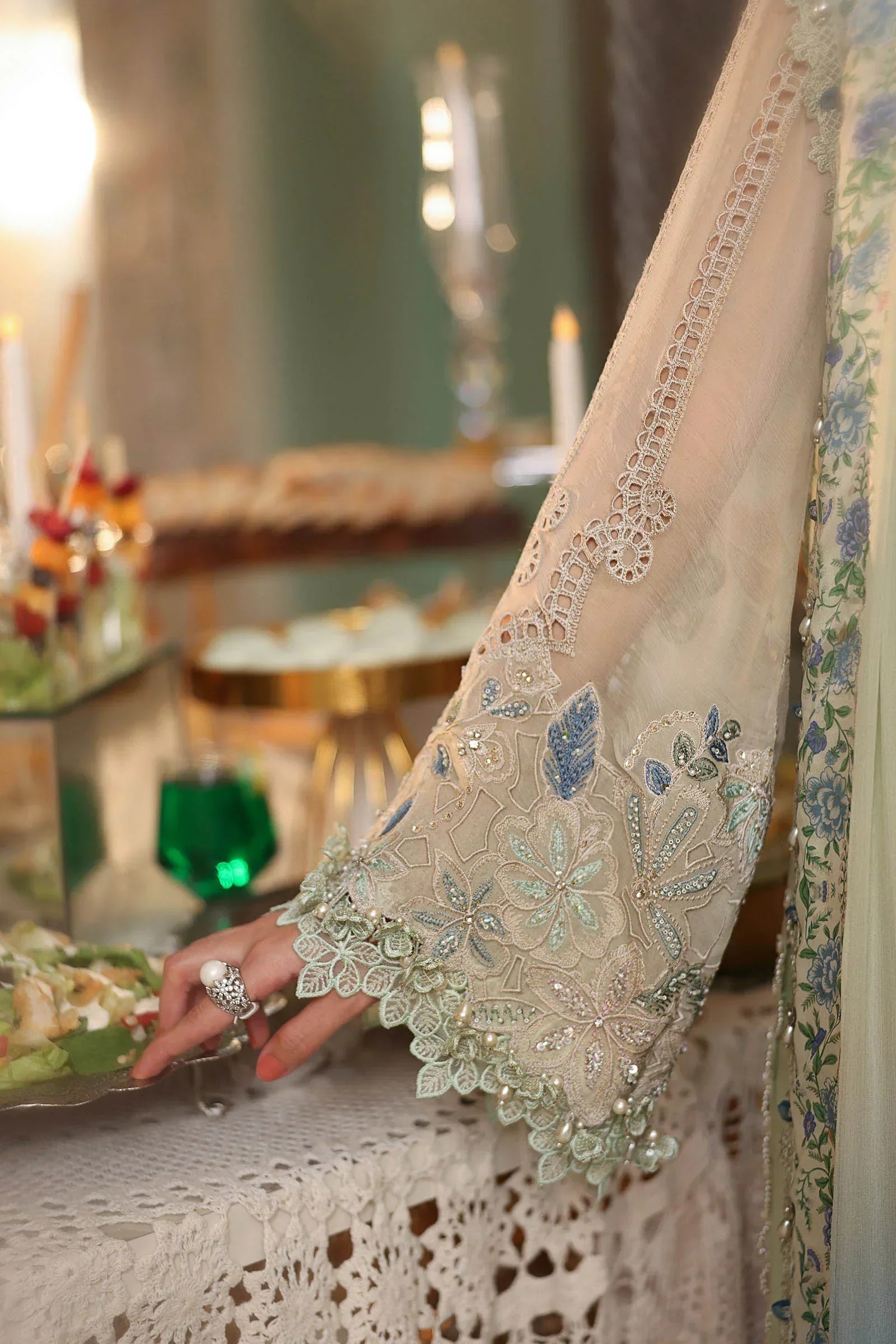 MARIA B Embroidered Chiffon clothing in green tones.